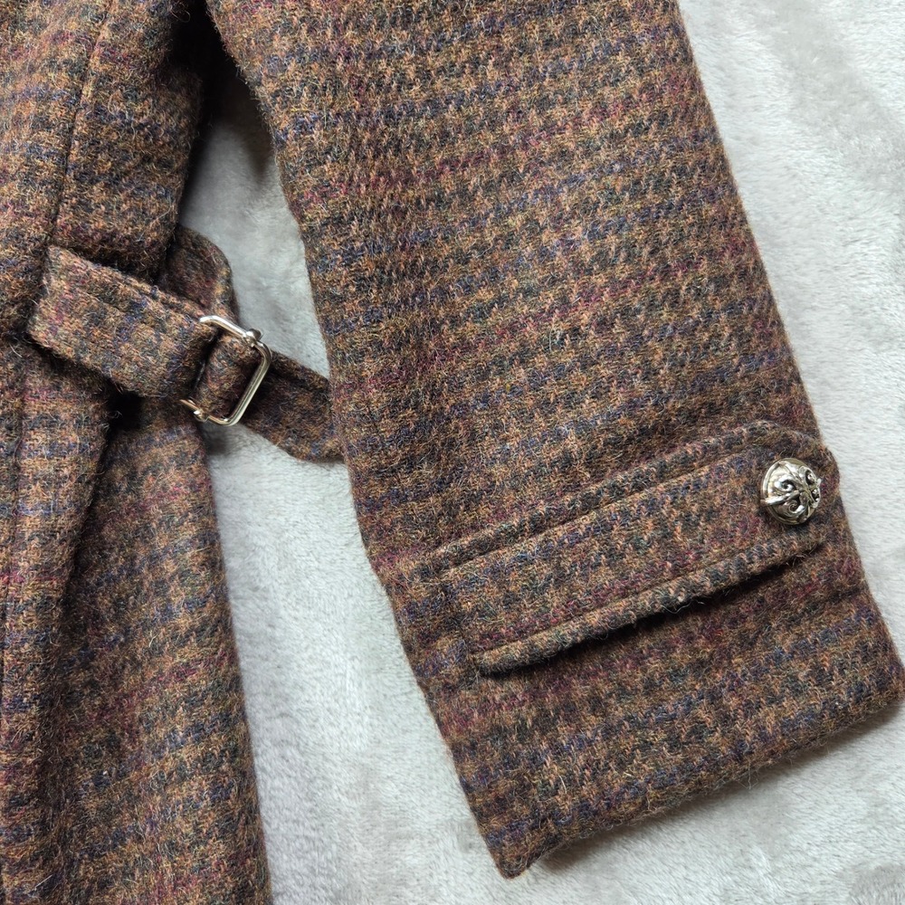 Vintage International Scene Brown Tweed Wool Leather Collar Jacket Luxury 11/12 - Picture 7 of 14